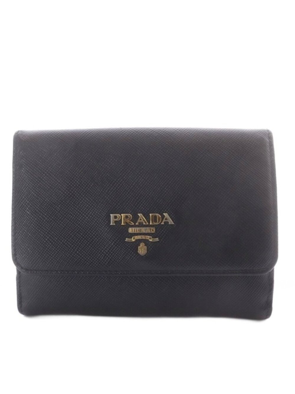 Prada Wallet Bifold Snap Saffiano Leather Black Pink